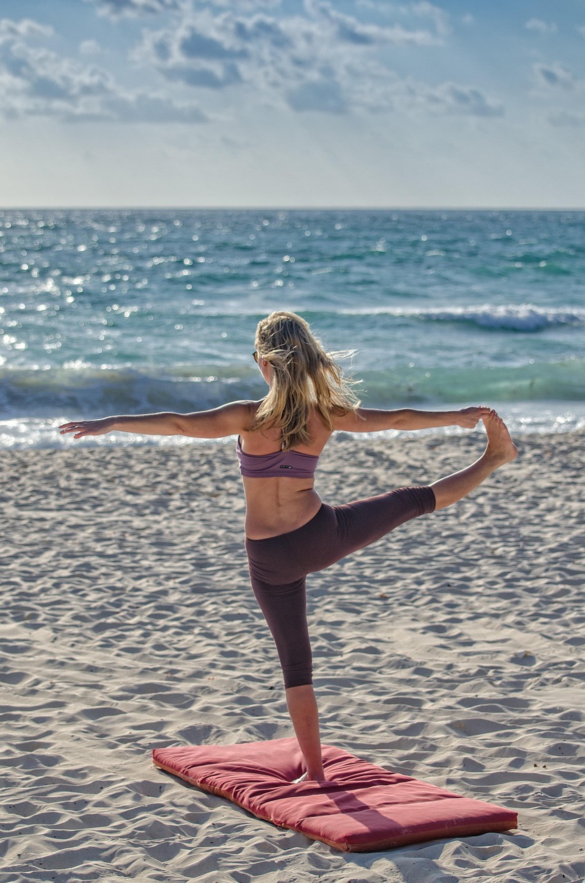 yoga, relax, chill, nature, meditation, water, ocean, sea, beach, sand, waves, clouds